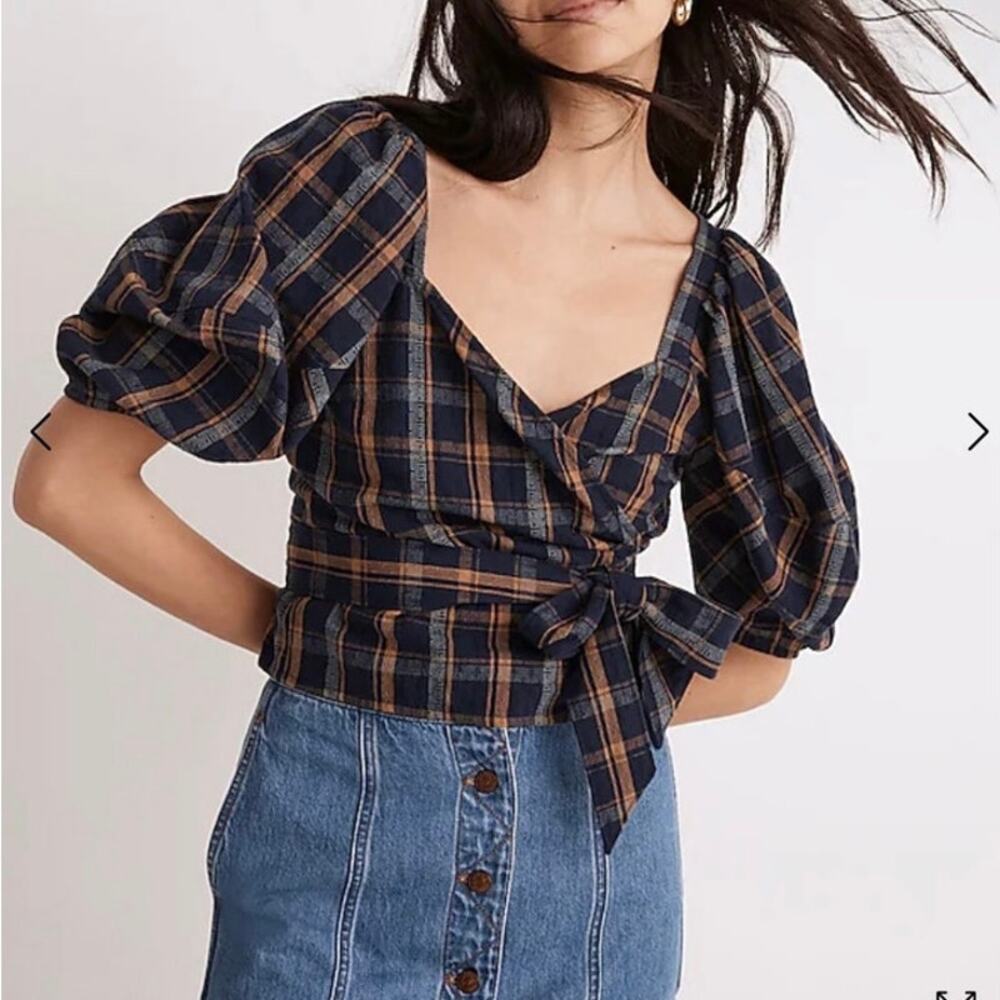 Madewell Sweetheart Cropped Wrap Top in Plaid